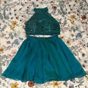 Sherri Hill 2piece teal formal dress w/ beaded top (read description for flaws!)